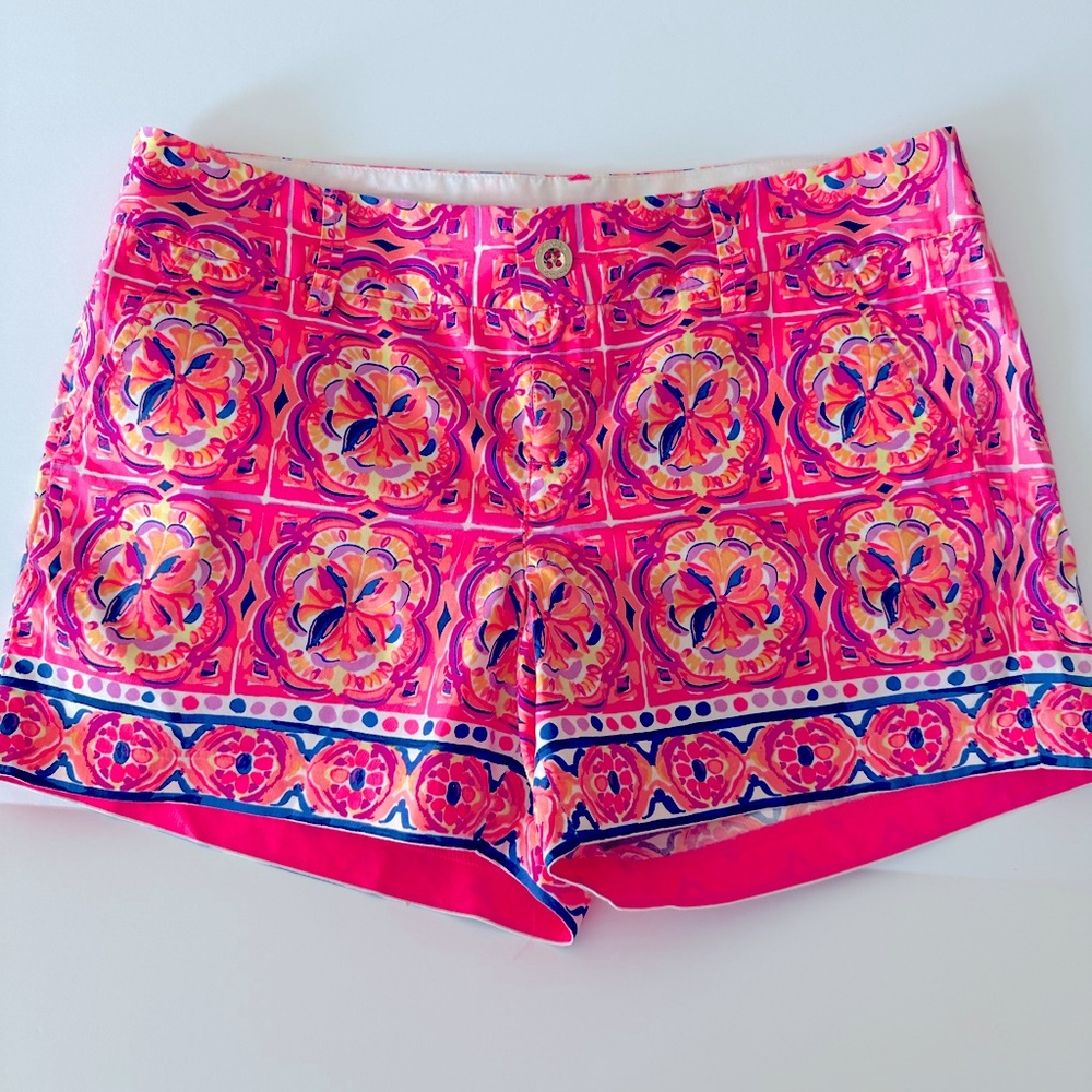 Lilly Pulitzer Pink Floral Mosaic Print Cotton Shorts